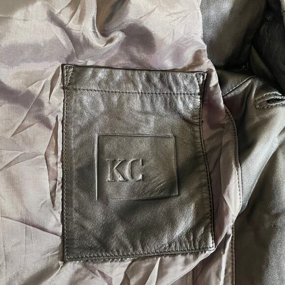 Vintage KENNETH COLE Mens Genuine Leather Coat Jacket Black Large Classic Grunge - Picture 11 of 12